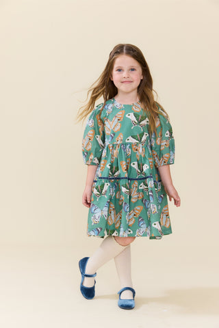Cotton Maribelle Dress - Green Butterflies