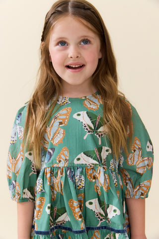 Cotton Maribelle Dress - Green Butterflies