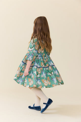 Cotton Maribelle Dress - Green Butterflies