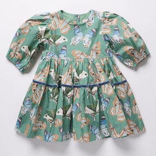 Cotton Maribelle Dress - Green Butterflies