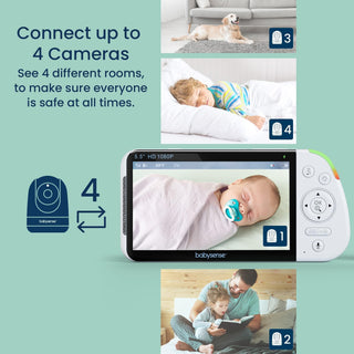Babysense Max View: Video Baby Monitor with 1 or 2 Cameras, Non Wifi, Split Screen, Night Light & Sound Machine Video Monitor Baby Monitors