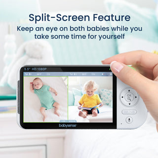 Babysense Max View: Video Baby Monitor with 1 or 2 Cameras, Non Wifi, Split Screen, Night Light & Sound Machine Video Monitor Baby Monitors