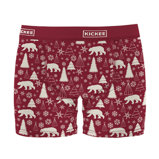 Men's Bamboo Boxer Brief - Crimson Polar Bear