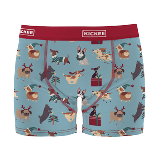 Men's Bamboo Boxer Brief - Glacier Christmas Dogs