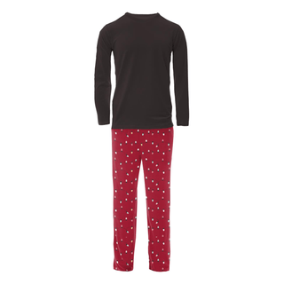 Men's Bamboo Long Sleeve Pajama Set - Crimson Holiday Lights KicKee Pants Size: M
