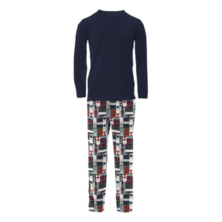 Men's Bamboo Long Sleeve Pajama Set - Peacoat Mod Christmas KicKee Pants Size: S