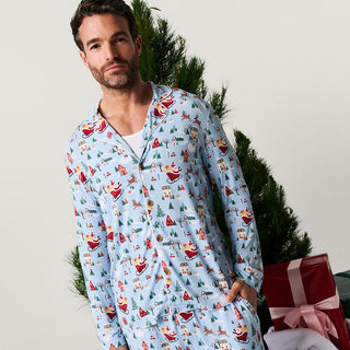 Bamboo Men's Luxe Top & Pajama Pant Set - Christmasville Posh Peanut Size: M