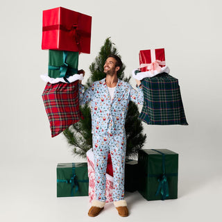 Bamboo Men's Luxe Top & Pajama Pant Set - Christmasville Posh Peanut Size: M
