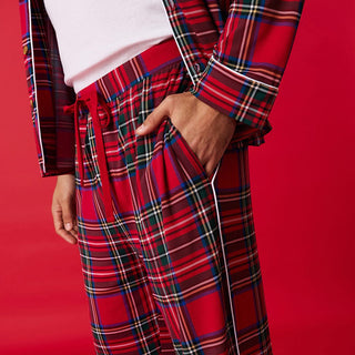 Bamboo Men's Luxe Top & Pajama Pant Set - Red Tartan Plaid Posh Peanut Size: S