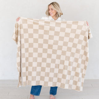 Minky Stretch XL Throw Blankets Saranoni Color: Olive Checkered