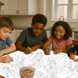 Mermaid Coloring Tablecloth Posters Creative Crayons Workshop Style: Personalized