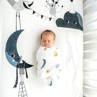 Crib sheet and Swaddle bundle - Moon's Birthday Rookie Humans