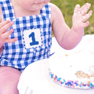 Navy Blue Smocked First Birthday Sunsuit Boy Bubble Seven Lantern Lane Size: 12M