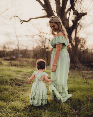 Nellie Ruffle Maxi Dress - Sage Dresses Bailey's Blossoms Size: 0-3months