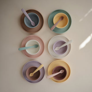 Silicone Feeding Spoons 2-Packsilicone tablewareMushieColor: Cambridge Blue/Shifting Sand
