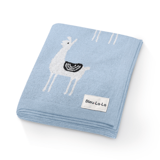 100% Cotton Knit Swaddle Baby Blanket Baby Blanket Bleu La La Color: Llama - Blue