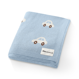 100% Cotton Knit Swaddle Baby Blanket Baby Blanket Bleu La La Color: Cars - Blue