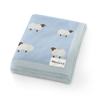 100% Cotton Knit Swaddle Baby Blanket Baby Blanket Bleu La La Color: Sheep - Baby Blue