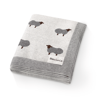 100% Cotton Knit Swaddle Baby Blanket Baby Blanket Bleu La La Color: Sheep - Ivory