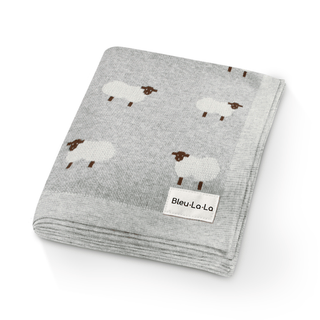 100% Cotton Knit Swaddle Baby Blanket Baby Blanket Bleu La La Color: Sheep - Grey
