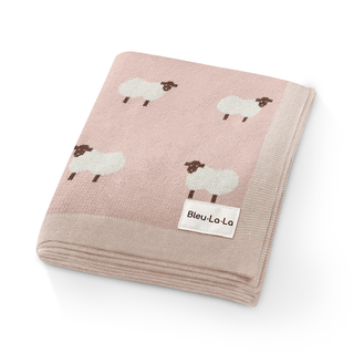 100% Cotton Knit Swaddle Baby Blanket Baby Blanket Bleu La La Color: Sheep - Light Pink