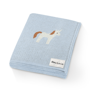 100% Cotton Knit Swaddle Baby Blanket Baby Blanket Bleu La La Color: Unicorn - Light Blue