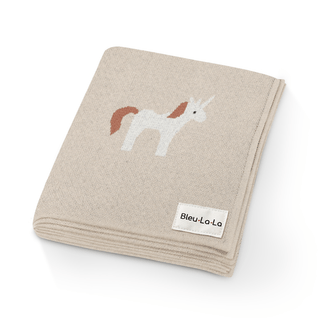 100% Cotton Knit Swaddle Baby Blanket Baby Blanket Bleu La La Color: Unicorn - Cream