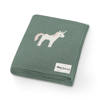100% Cotton Knit Swaddle Baby Blanket Baby Blanket Bleu La La Color: Unicorn - Sage