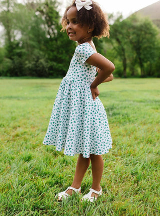 Ollie Jay Cotton Short Sleeve Classic Twirl Dress - Shamrock | Baby Riddle