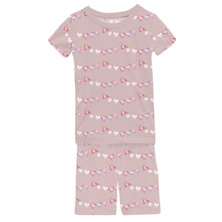 Bamboo Short Sleeve Pajama Set with Shorts - Baby Rose Heart Bunting Pajama Sets KicKee Pants Size: 4T