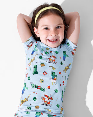 Bamboo Short Sleeve Pajama Set with Shorts - Minecraft Chicken Jockey Bellabu Bear Size: 18-24 Months