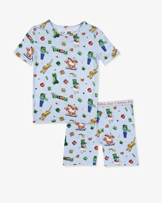 Bamboo Short Sleeve Pajama Set with Shorts - Minecraft Chicken Jockey Bellabu Bear Size: 18-24 Months