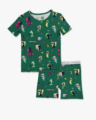 Bamboo Short Sleeve Pajama Set with Shorts - Minecraft Mobs Bellabu Bear Size: 18-24 Months