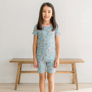 Bamboo Short Sleeve Pajama Set with Shorts - Spring Sky Floral Vines KicKee Pants Size: 4T