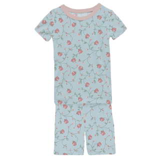 Bamboo Short Sleeve Pajama Set with Shorts - Spring Sky Floral Vines KicKee Pants Size: 4T