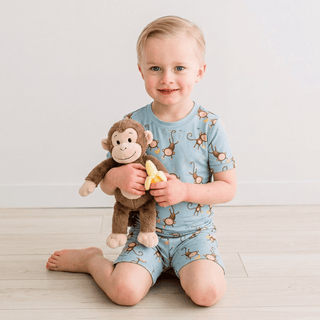 Bamboo Short Sleeve Pajama Set with Shorts - Spring Sky Monkeys & Bananas Pajama Sets KicKee Pants Size: 4T