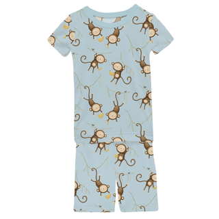 Bamboo Short Sleeve Pajama Set with Shorts - Spring Sky Monkeys & Bananas Pajama Sets KicKee Pants Size: 4T