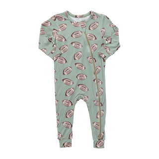 Bamboo Convertible Footie Romper - Green Flying Footballs Pink Chicken Size: 0-3 Months