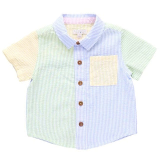 Pink Chicken Short Sleeve Jack Shirt - Color Block Seersucker | Baby Riddle