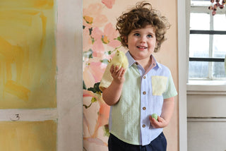 Pink Chicken Short Sleeve Jack Shirt - Color Block Seersucker | Baby Riddle