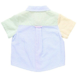 Pink Chicken Short Sleeve Jack Shirt - Color Block Seersucker | Baby Riddle