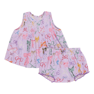 Pink Chicken Jaipur 2-Piece Set - Lavender watercolor Bows | Baby Riddle