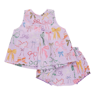 Pink Chicken Jaipur 2-Piece Set - Lavender watercolor Bows | Baby Riddle