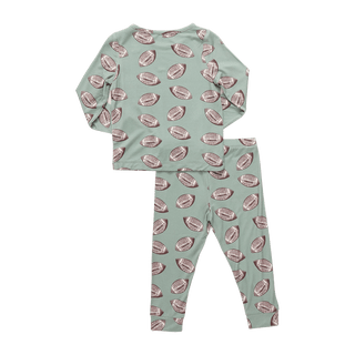 Bamboo Long Sleeve Pajama Set - Green Flying FootballsPink ChickenSize: 2T