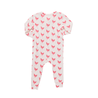 Bamboo Ruffle Convertible Footie Romper - Pink Chickens Pink Chicken Size: 0-3 Months