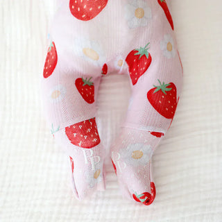 Bamboo Pointelle Convertible Footie Romper - Penny (Strawberries ) Posh Peanut Size: 3-6 Months