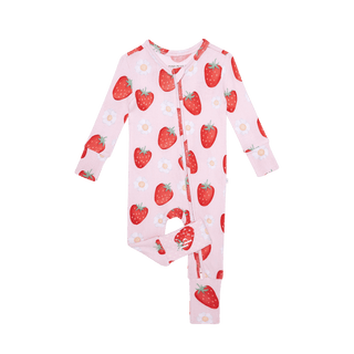 Bamboo Pointelle Convertible Footie Romper - Penny (Strawberries ) Posh Peanut Size: 3-6 Months