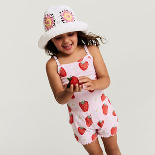 Bamboo Pointelle Lettuce Edge Cami & Short Set - Penny (Strawberries )