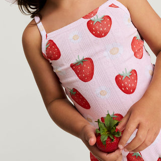 Bamboo Pointelle Lettuce Edge Cami & Short Set - Penny (Strawberries )