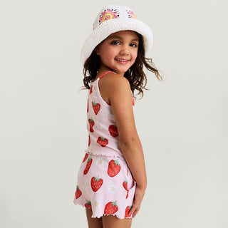 Bamboo Pointelle Lettuce Edge Cami & Short Set - Penny (Strawberries )